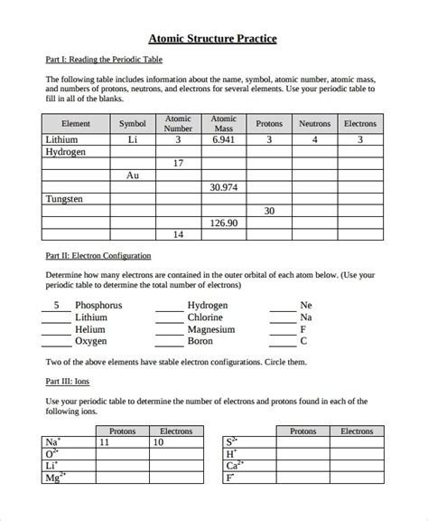 What are the 5 postulates of dalton's atomic theory? Atomic Structure Practice Worksheets
