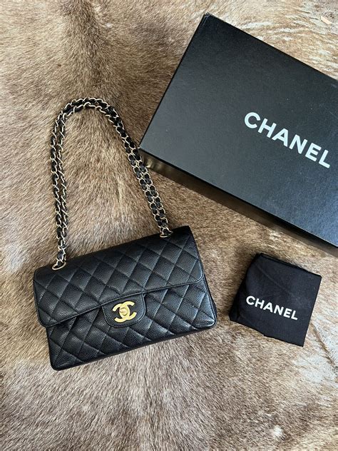 Chanel Small Classic Double Flap Bag Black Caviar Lea Gem