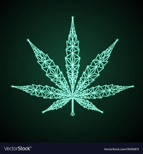 Neon Cannabis Leaf Geomertic Sign Helm Icon Vector Image