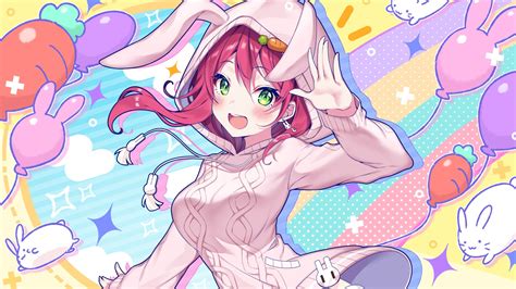 Wallpaper Redhead Sweater Hoodie Moe Anime Girl Rabbit Smiling