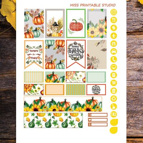 Fall Planner Stickers Printable Autumn Planner Stickers Happy Etsy