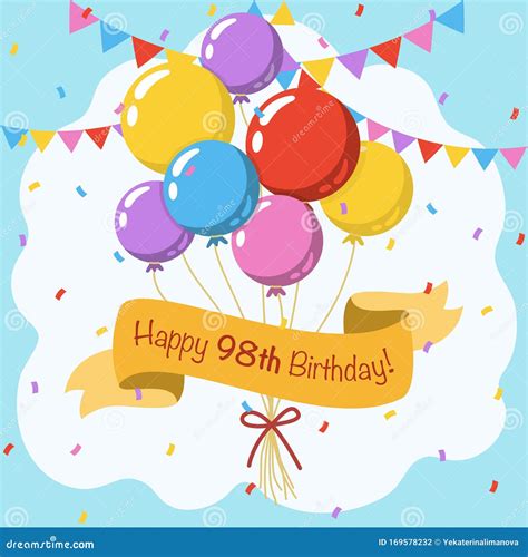 Happy 98th Birthday Colorful Vector Illustration Greeting Card Stock