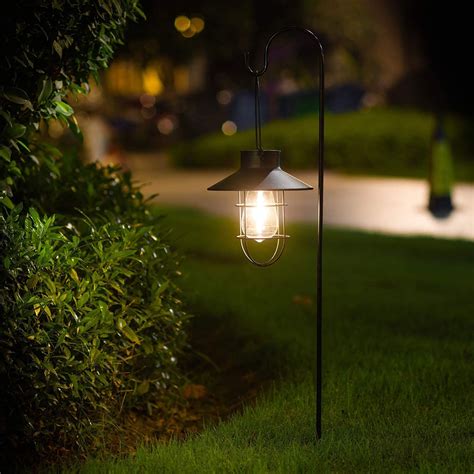 Hanging Solar Lights Lantern Lamp With Shepherd Hook Metal Etsy
