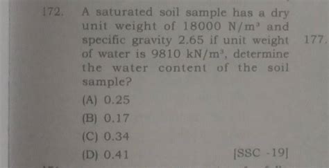 A Saturated Soìl Sample Has A Dry Unit Weight Of 18000 Nm3 And Specific