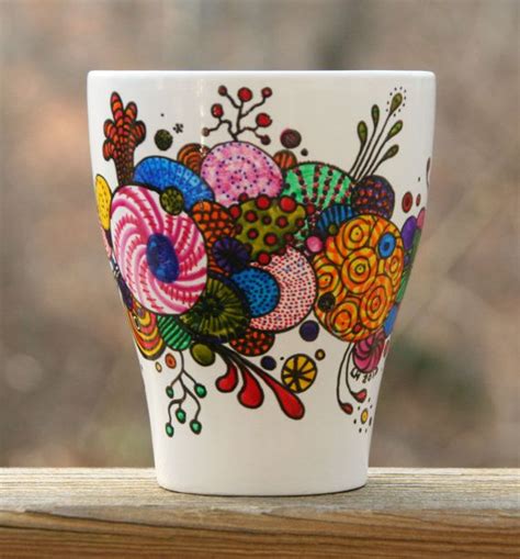 Hand Painted Coffee Mug Organic Abstract Etsy Painted Coffee Mugs
