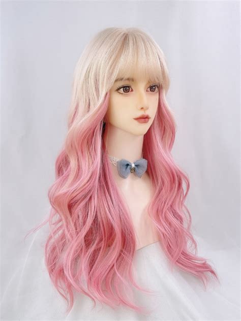 Evahair 2021 New Style Golden To Pink Ombre Long Wavy Synthetic Wig