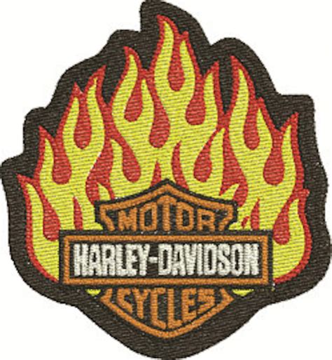 Harley Davidson Patch With Flames Logo Design For Embroidery Etsy