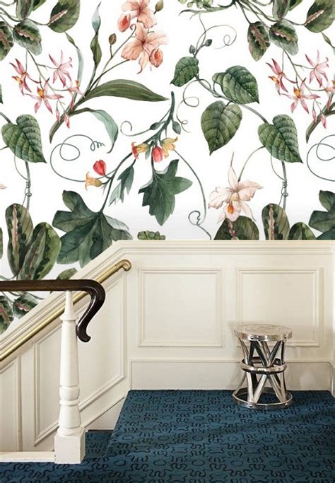 Floral Wallpaper Orchid Botanical Wallpaper Mural Removable Etsy