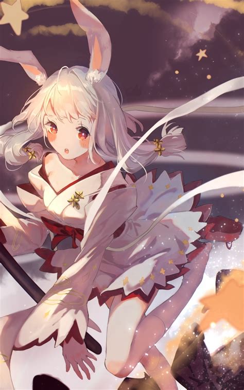 Download 1600x2560 Bunny Girl Anime Girl Animal Ears Cute White Hair Traditional Clothes