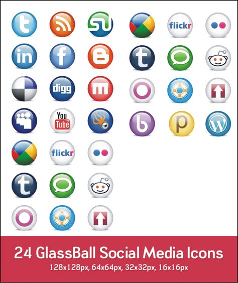 24 Glossy Social Media Icons Designart
