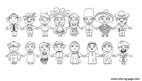 World Kids Nationalities Blanc And White Diversity Coloring page Printable