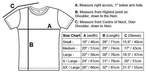 Ali Saeed Information T Shirt Sizing Chart