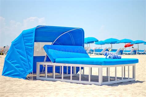 Luxurious Beach Bed With Canopy On A Sandy Beach Stock Image Image Of