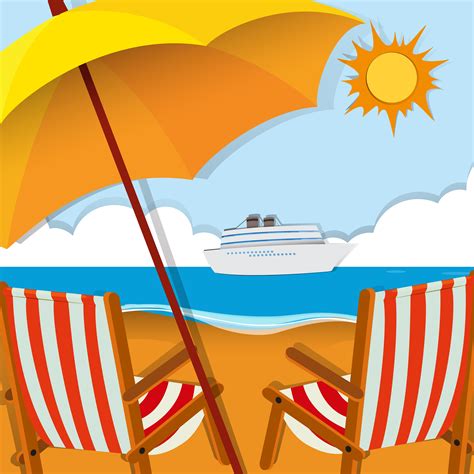 Beach Scene With Chairs And Umbrella 361179 Vector Art At Vecteezy