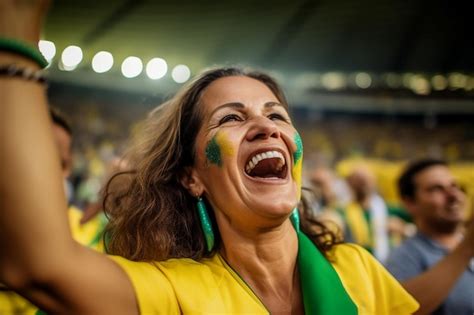 premium ai image brazilian female football soccer fans in a world cup stadium supporting the
