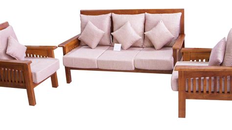 Charming Wooden Sofa Set With White Modern Cushion Seats Wooden Frame
