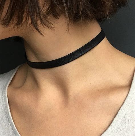 Black Leather Choker Necklace Faux OR Genuine Leather Choker Necklace