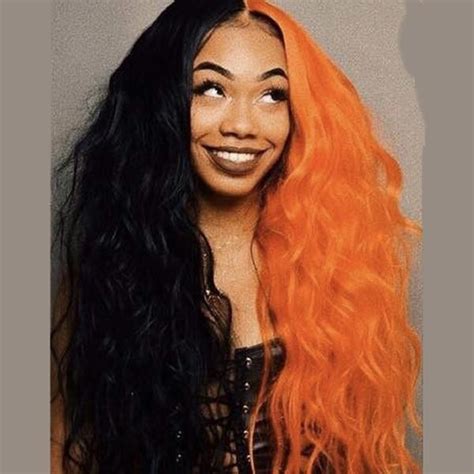 Peruvian Hair Lace Front Wig Half Black With Half Orange