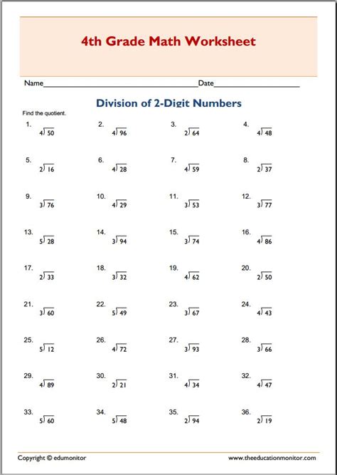 The worksheets are printable and the questions on the math worksheets change each time you visit. How to divide double digits 4th grade math