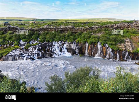 Hraunfossar Waterfall In Western Central Iceland In Summer Stock Photo
