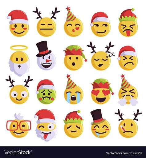 Christmas Emoji Funny And Cute Holiday Set Vector Image