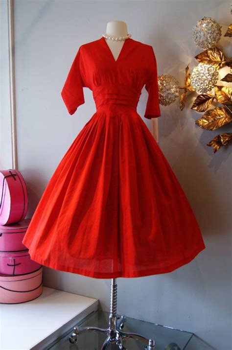 50s Dress Vintage 1950s Cherry Red Dress With By Xtabayvintage