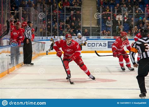 Leshchenko Vyacheslav 27 On The Hockey Game Spartak Vs Severstal Cherepovets Editorial Photo