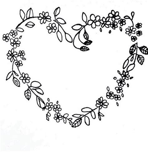 Black Flowered Heart Flower Heart Wreath Drawing Embroidery Hearts