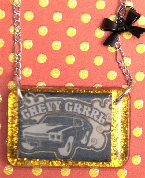 Chevy Girl Resin Necklace With Bow Charm And Glitter Chevy Girl Bow