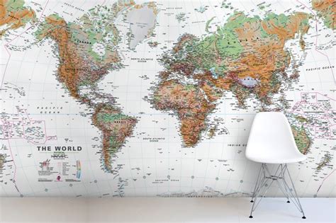 Neutral World Map Wallpaper Stylish Map Mural Muralswallpaper Map