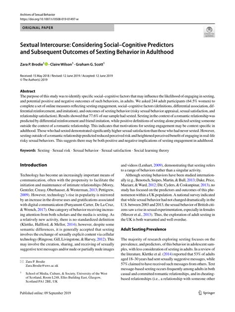 Pdf Sextual Intercourse Considering Social Cognitive Predictors And Subsequent Outcomes Of