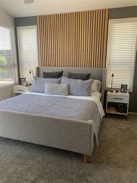 Wood Slats Used To Create An Extended Headboard Wall Panels Bedroom