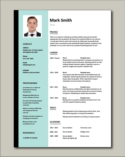 Write your curriculum vitae using a professional cv this curriculum vitae template uses an outline style format to separate the various sections. Free Nurse CV template 1 green