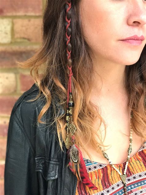 Beaded Feather Hair Braiders In 2020 Hippie Hair Feathered