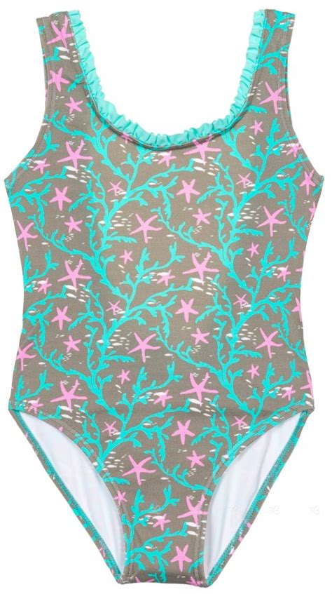 Nueces Kids Girls Aqua Green Coral Print Swimsuit Missbaby