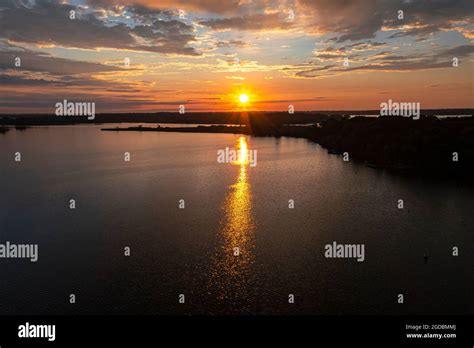 Aerial Photo Of A Beautiful Sunrise Over A Lake Stock Photo Alamy