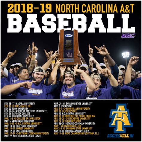 D1baseball.com is your home for the latest college baseball news, game scores, team schedules, conference standings, player stats, and historical data. NC A&T releases 2019 Schedule - College Baseball Daily