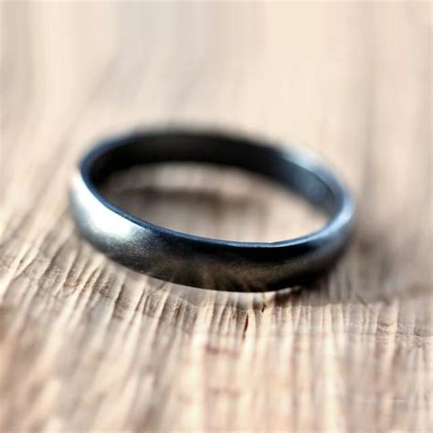 Black Silver Wedding Band Brushed Men39s Or Women39s Unisex 4mm Low Dome Recycled Argentium Sterling Silver Oxidized Ring Made To Order 