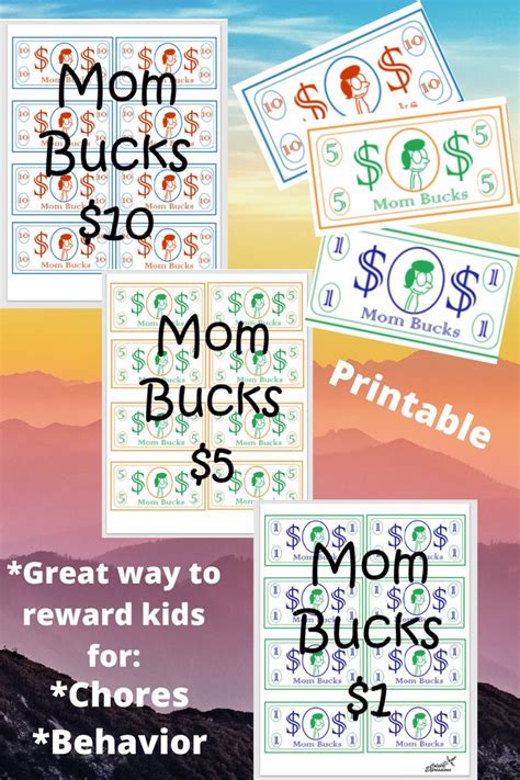 Printable Mom Bucks Printable Money Play Money For Rewards Behavior