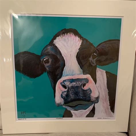 Holstein Friesian Cow Portrait On Greenturquoise Background Etsy