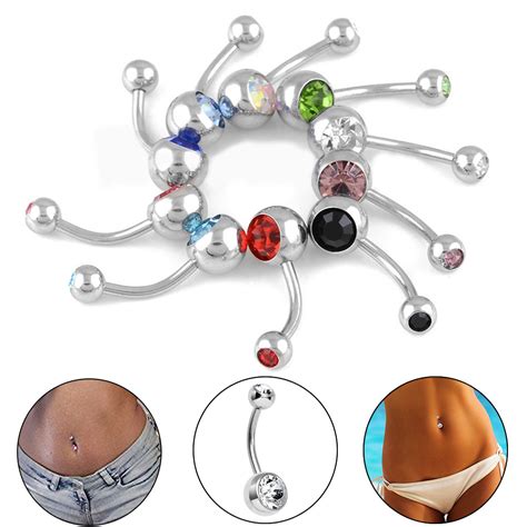 Lot Of 10pcs 14g Double Gem Belly Button Ring Body Jewelry Piercing
