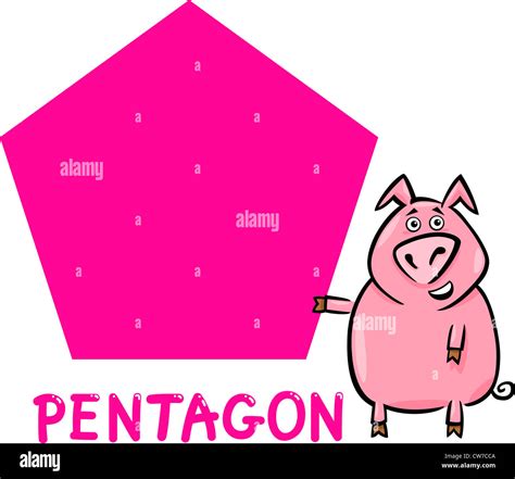 Cartoon Illustration Of Pentagon Basic Geometric Shape With Funny Pig