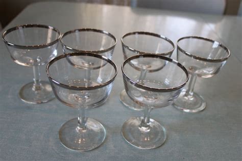 Silver Rimmed Champagne Glass Set Of 8 Mid Century Barware