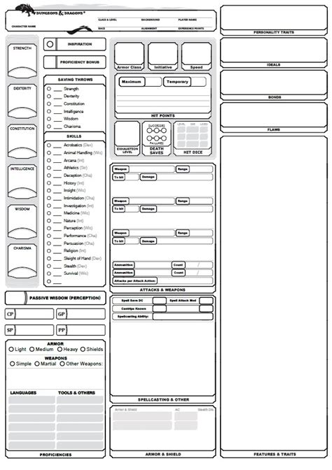 Dandd A4 Character Sheet For 5e Fillable Pdf Free Download
