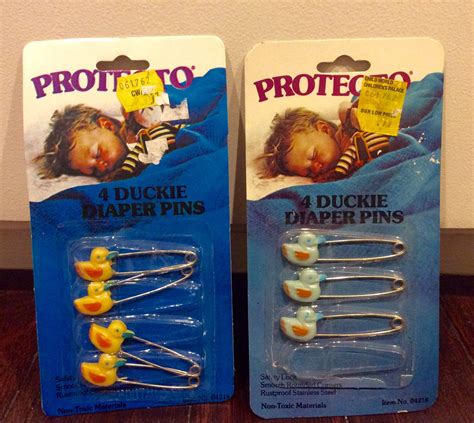 2 Vintage Packs Of Duckie Diaper Pins Yellow And Blue By Protecto