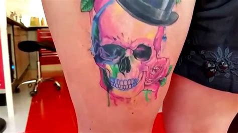 Tattoo Watercolor Skull Full Color Youtube