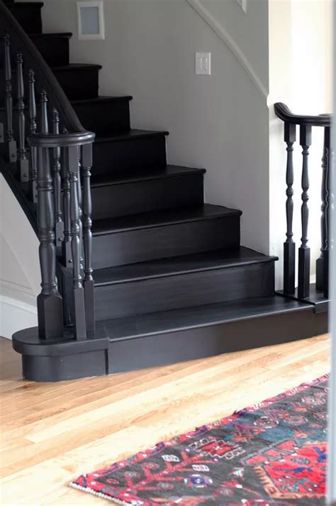 Black Stairs And A New Old Rug Juniper Home In 2020 Staircase