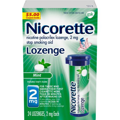 Nicorette Nicotine Uncoated Lozenge To Stop Smoking 2mg Mint Flavor