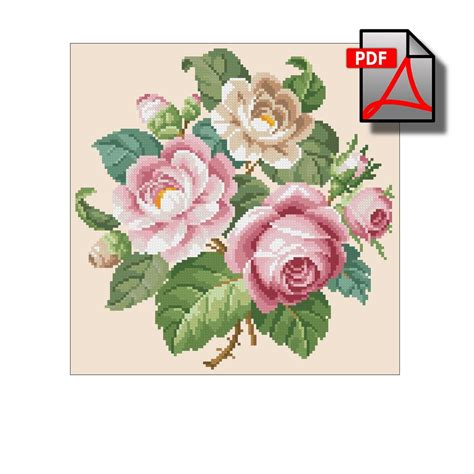 Old Bouquet With Camellia Floral Cross Stitch Pattern Berlin Woolwork