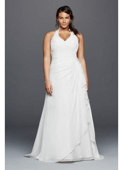 Halter Crinkle Chiffon Plus Size Wedding Dress Davids Bridal